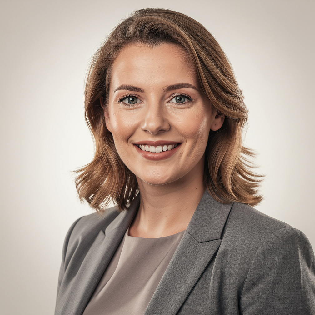 Studio portrait of a young Belgian businesswoman smiling