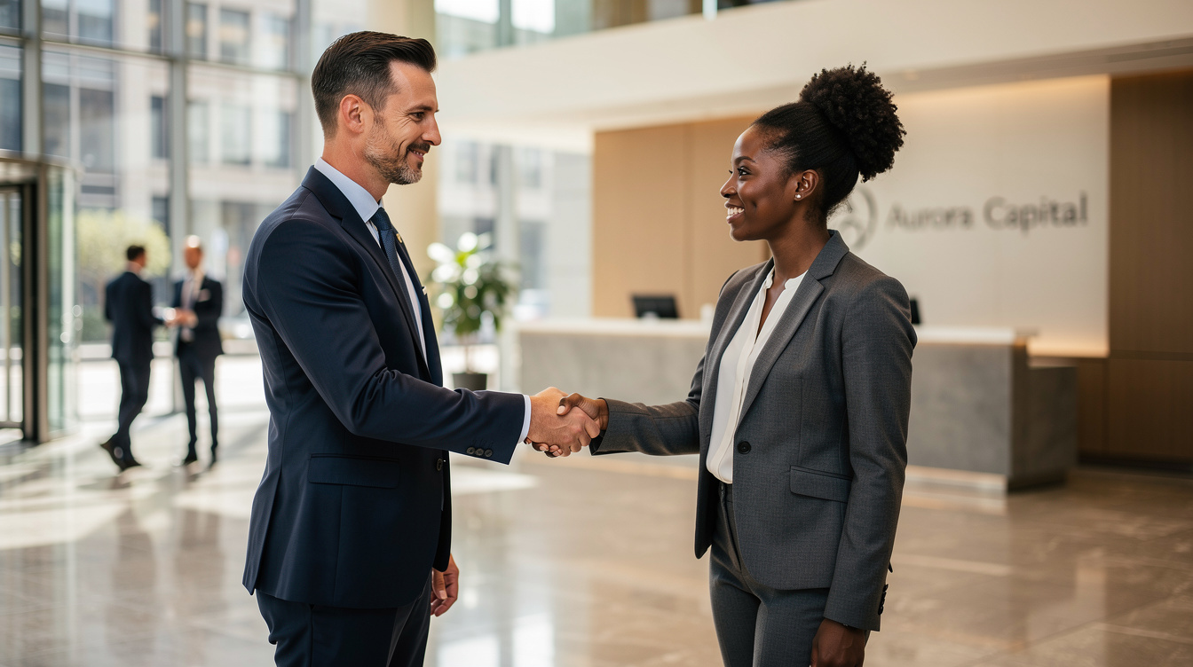 Two colleagues shaking hands after a professional meeting